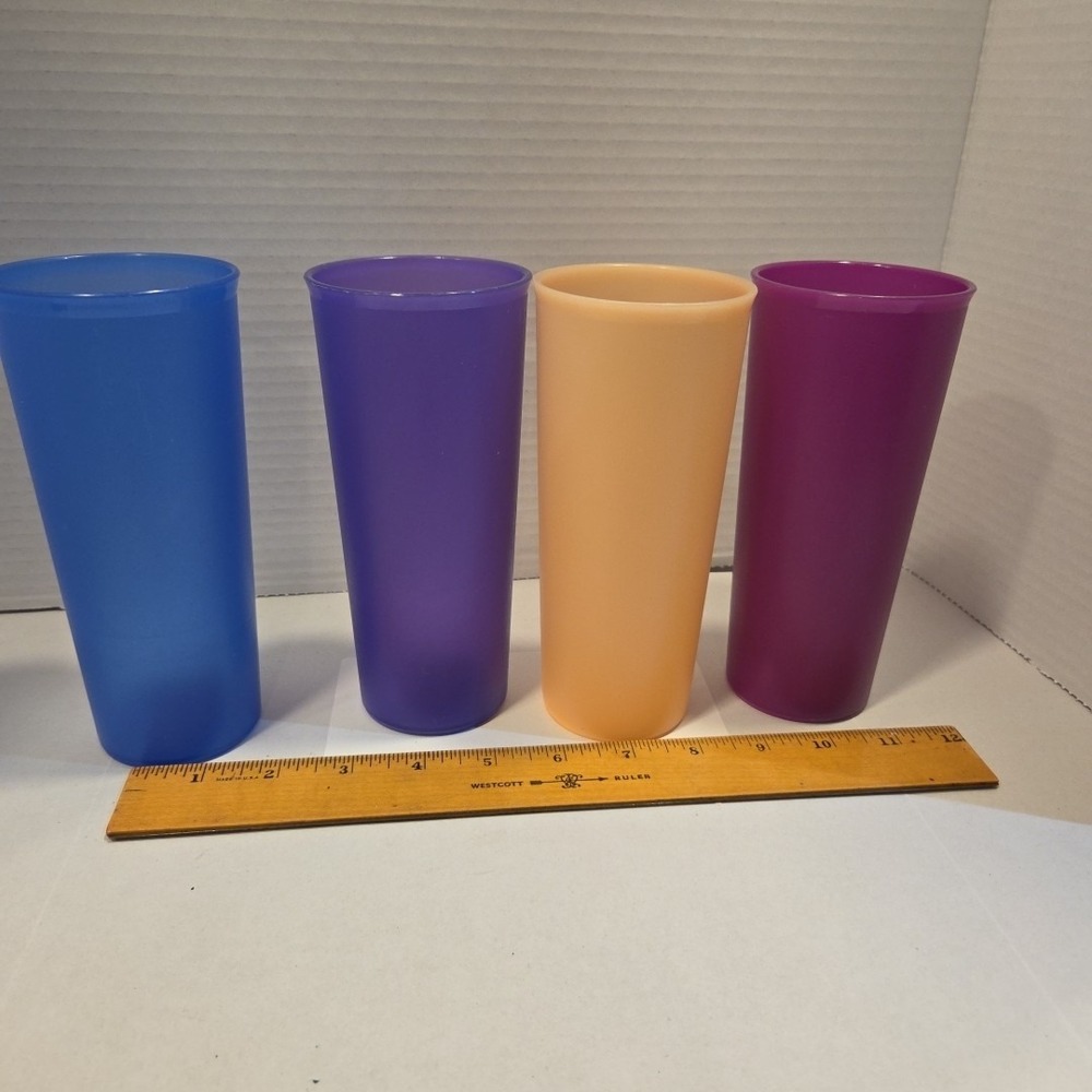 4 Tupperware Stackable Tumblers #115 Jewel Tone Colors 12oz
